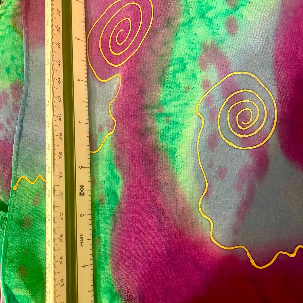 Vintage Handpainted Tie Dye Silk Scarf - Picture 6 of 10